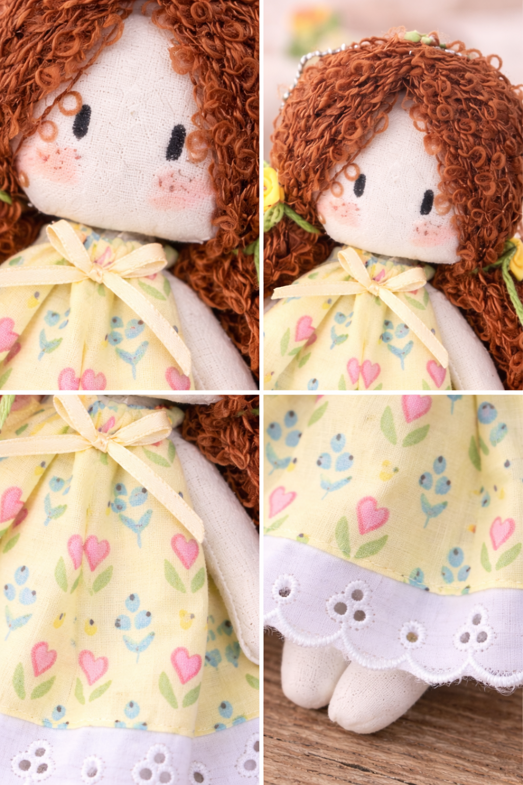 Velumi Sunny Petal Mini Doll – Handmade Pocket Companion with Daisy-Tied Braids