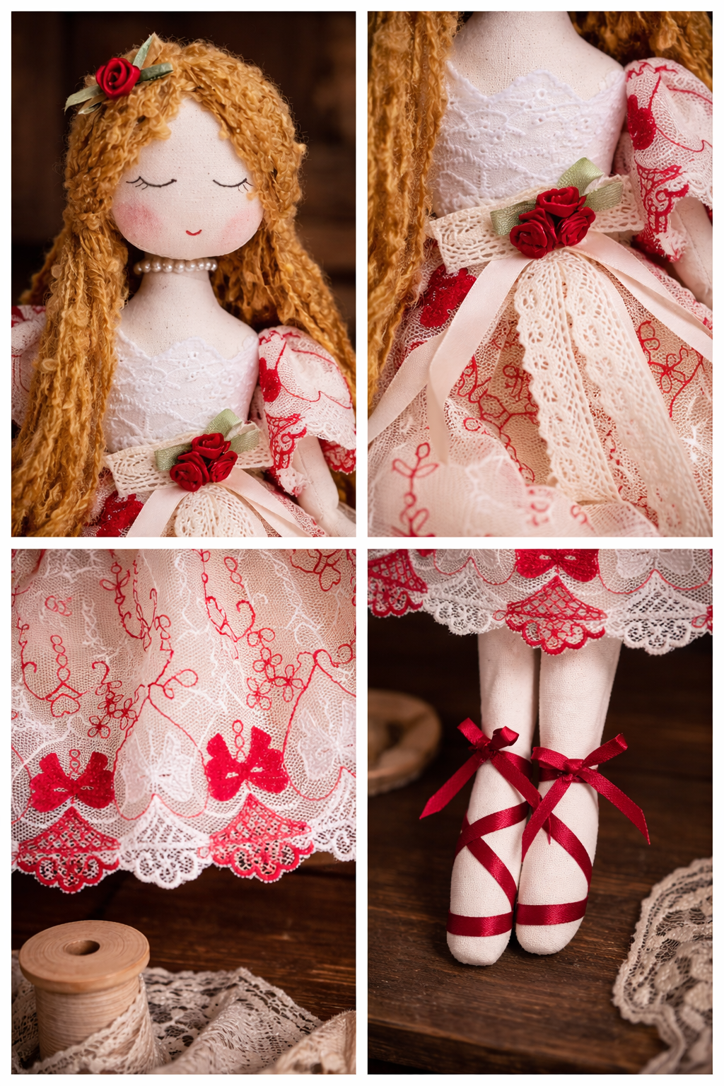 Velumi Scarlet Lace Reverie Doll – Handcrafted Vintage Holiday Heirloom