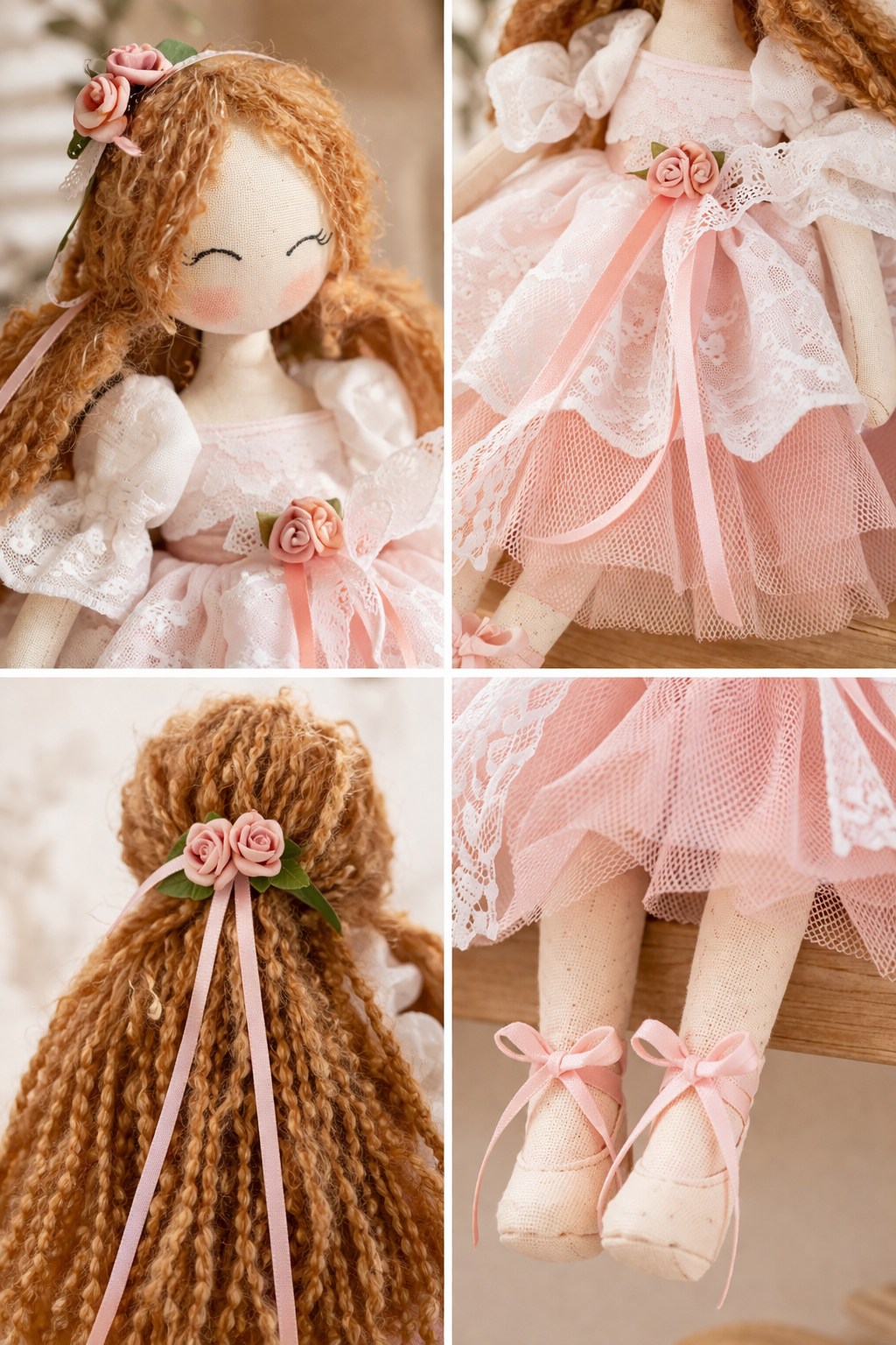Peach Lace Daydream – Handmade Ballet Doll with Soft Blush Tulle & Vintage Shelf Charm