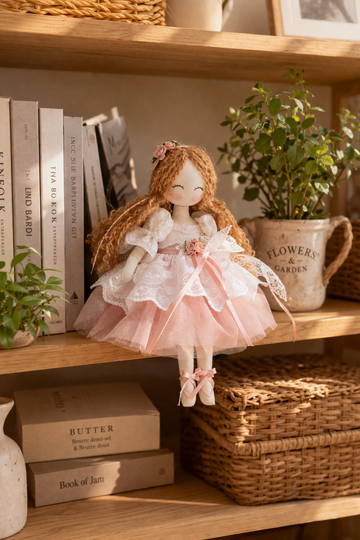 Peach Lace Daydream – Handmade Ballet Doll with Soft Blush Tulle & Vintage Shelf Charm