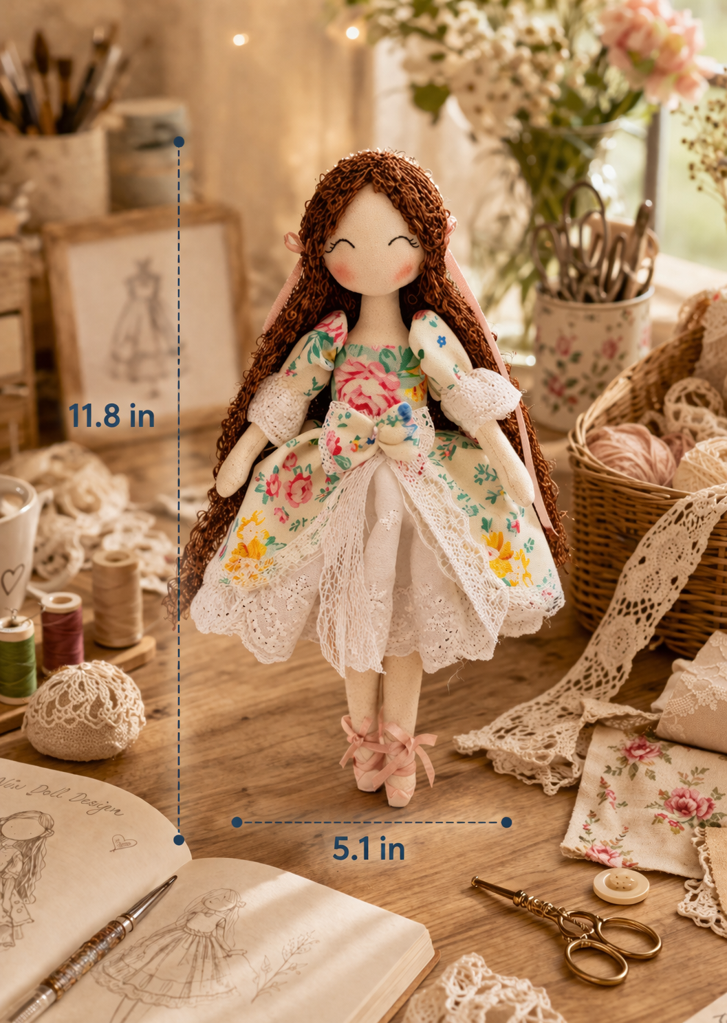 Blossom Ballet Muse – Handmade Floral Lace Doll with Graceful Vintage Elegance