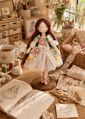 Blossom Ballet Muse – Handmade Floral Lace Doll with Graceful Vintage Elegance