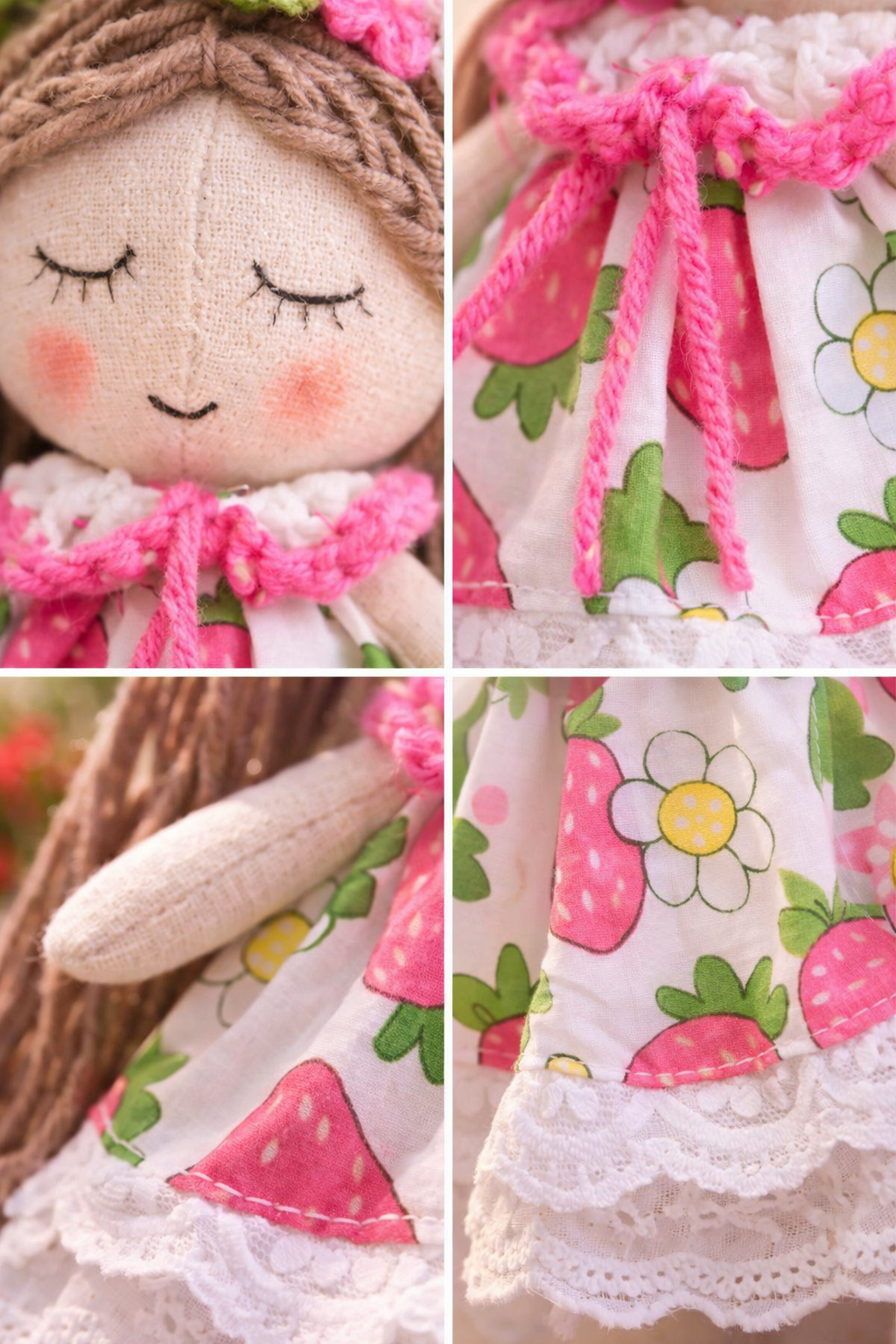 Velumi Strawberry Meadow Mini Doll – 5.9” Handmade Comfort Doll with Fixed Outfit & Sweet Floral Glow