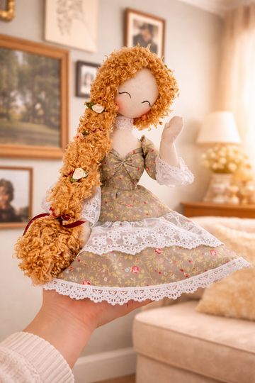 Velumi Golden Whisper Braid Doll – Handcrafted Floral Cottage Heirloom