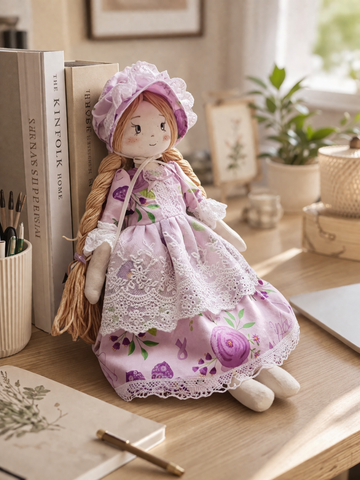 Lavender Daydream Keeper – Handmade Floral Doll with Soft Lace & Quiet Desk Charm