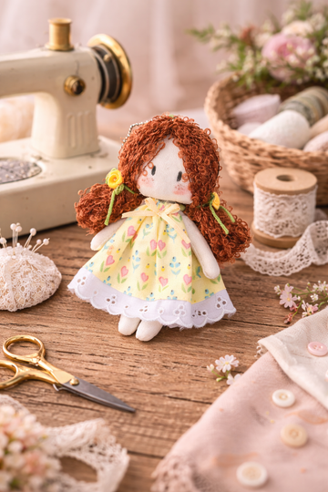 Velumi Sunny Petal Mini Doll – Handmade Pocket Companion with Daisy-Tied Braids