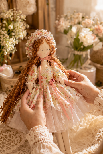 Rose Petal Reverie – Handmade Floral Lace Doll with Vintage Garden Grace & Soft Romantic Charm